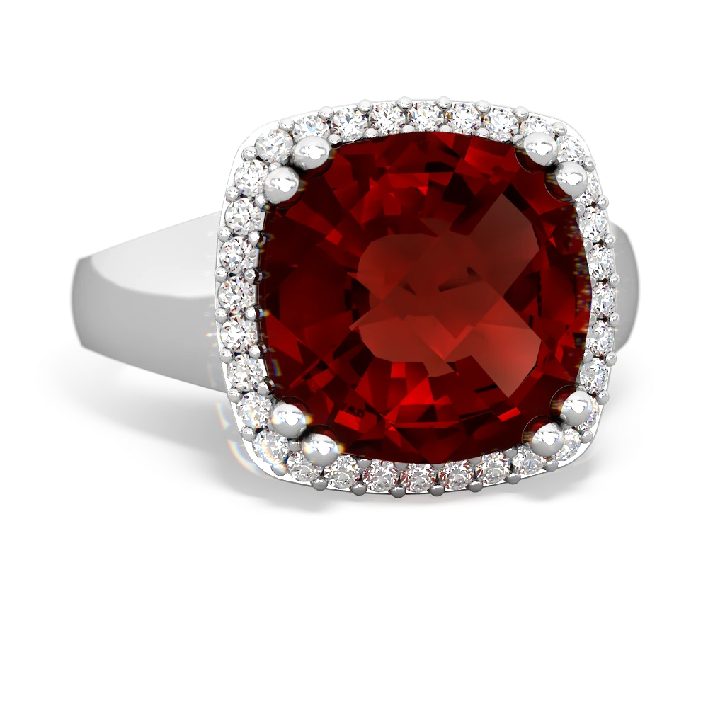 Garnet Halo Cocktail 14K White Gold ring R2544