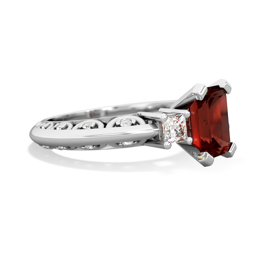 Garnet Art Deco Diamond 8X6 Emerald-Cut Engagement 14K White Gold ring R20018EM