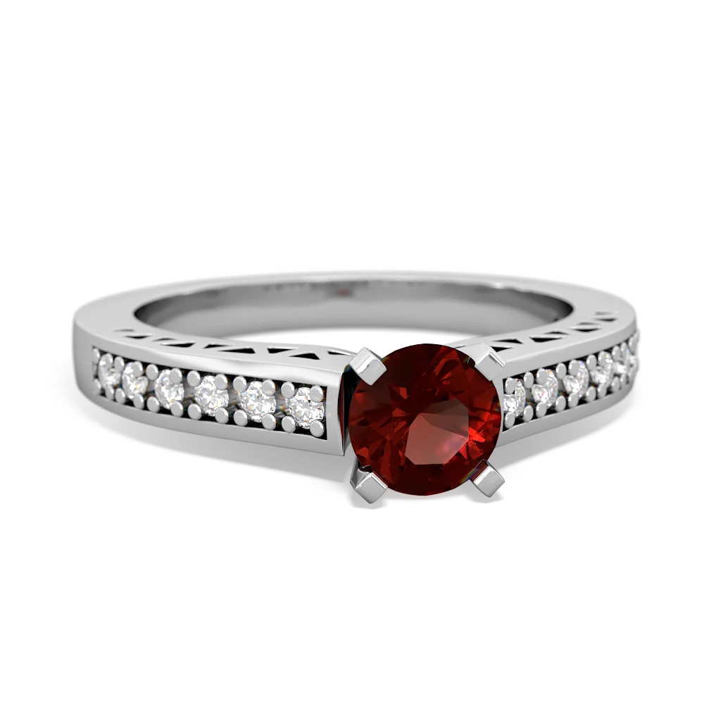 Garnet Art Deco Engagement 5Mm Round 14K White Gold ring R26355RD