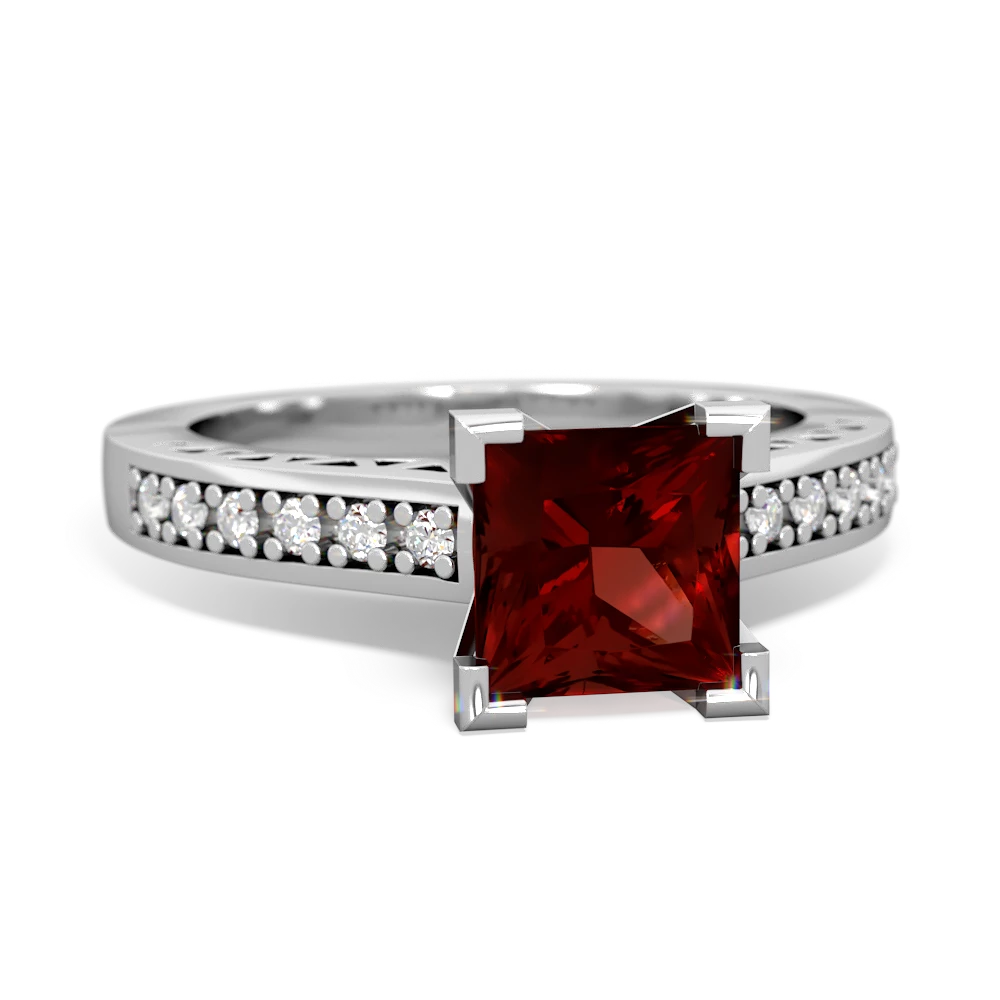 Garnet Art Deco Engagement 6Mm Princess 14K White Gold ring R26356SQ