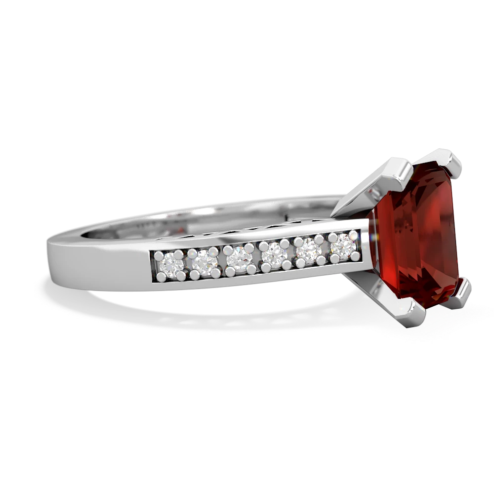 Garnet Art Deco Engagement 8X6mm Emerald-Cut 14K White Gold ring R26358EM