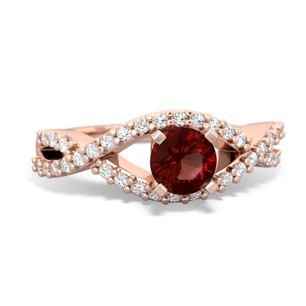 Garnet Diamond Twist 5Mm Round Engagment  14K Rose Gold ring R26405RD