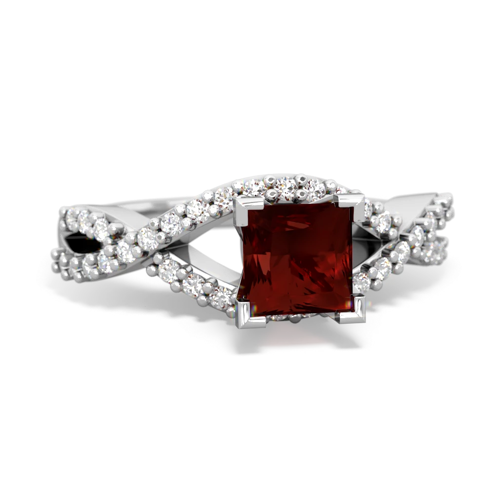 Garnet Diamond Twist 5Mm Square Engagment  14K White Gold ring R26405SQ