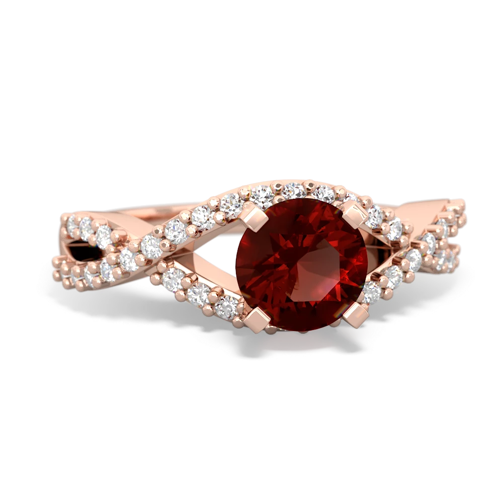 Garnet Diamond Twist 6Mm Round Engagment  14K Rose Gold ring R26406RD