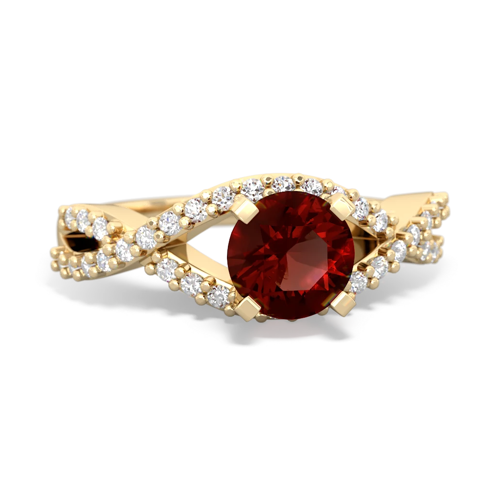 Garnet Diamond Twist 6Mm Round Engagment  14K Yellow Gold ring R26406RD