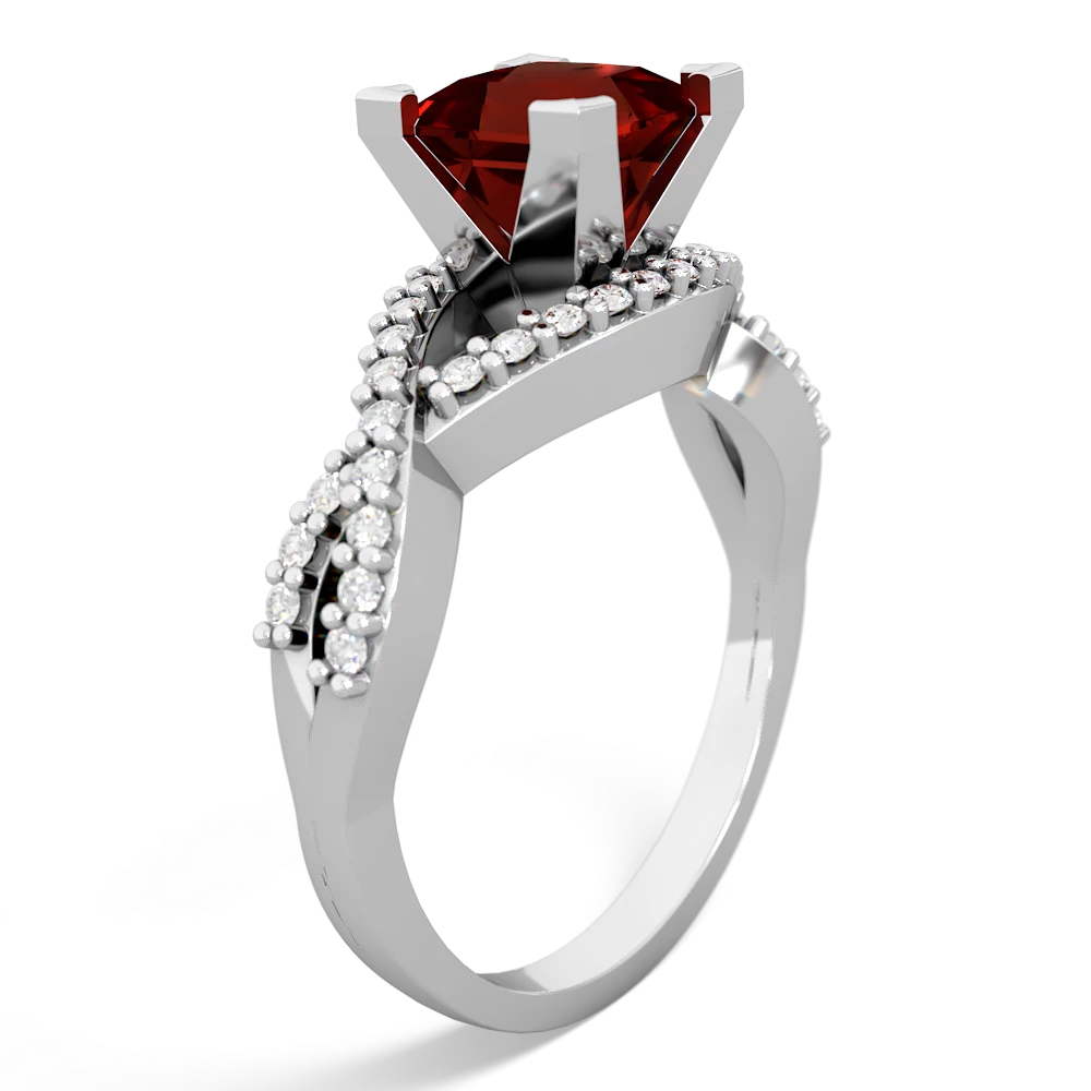 Garnet Diamond Twist 6Mm Princess Engagment  14K White Gold ring R26406SQ