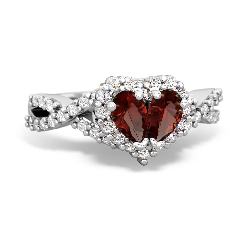 Garnet Diamond Twist 'One Heart' 14K White Gold ring R2640HRT