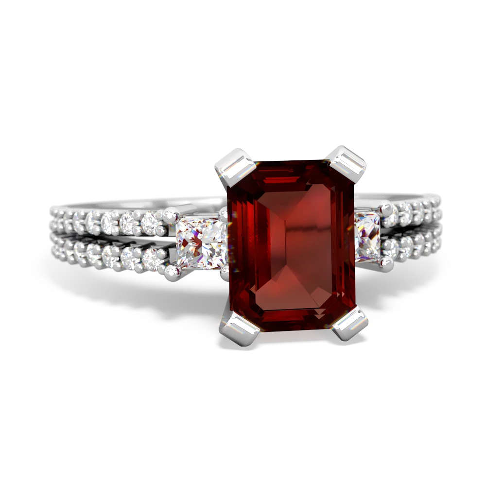 Garnet Classic 8X6mm Emerald-Cut Engagement 14K White Gold ring R26438EM