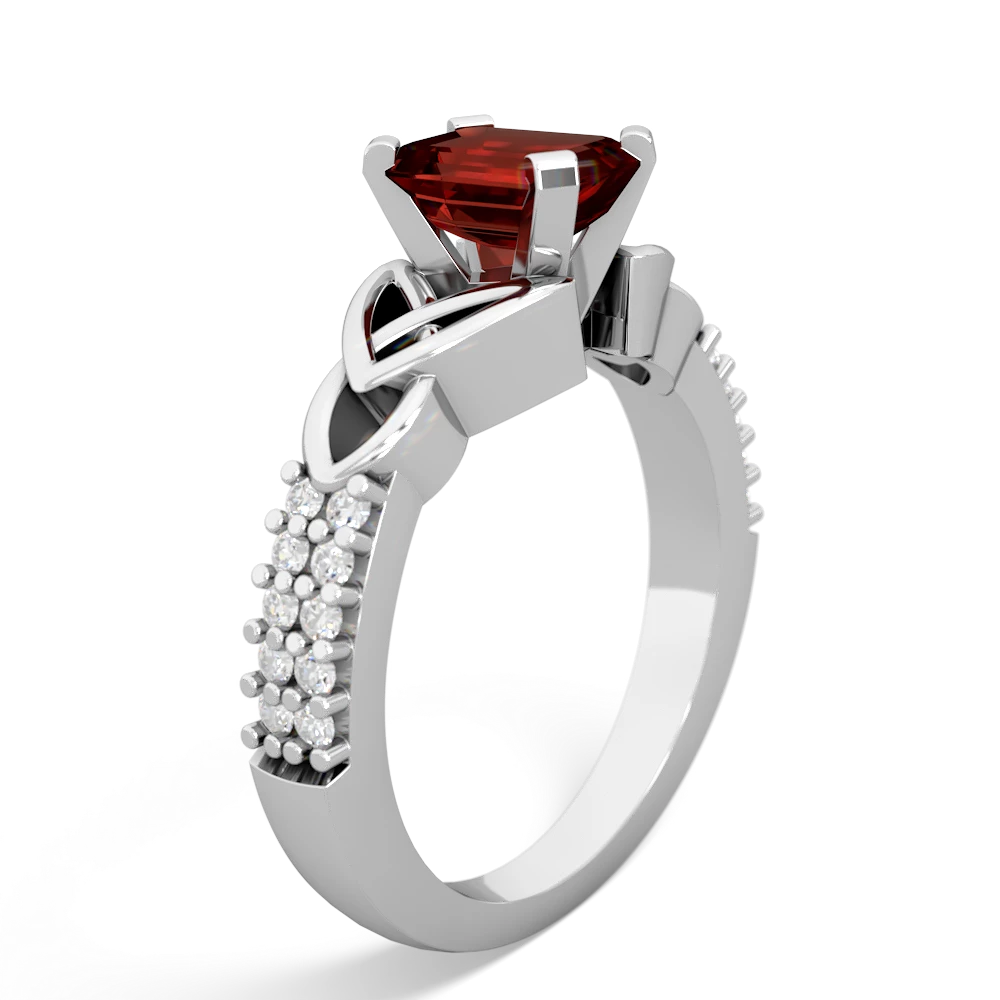 Garnet Celtic Knot 7X5 Emerald-Cut Engagement 14K White Gold ring R26447EM