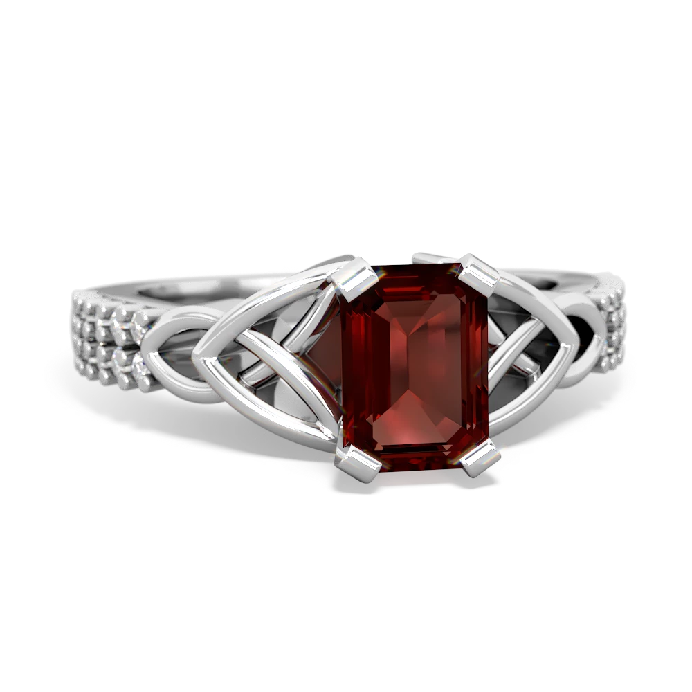 Garnet Celtic Knot 7X5 Emerald-Cut Engagement 14K White Gold ring R26447EM