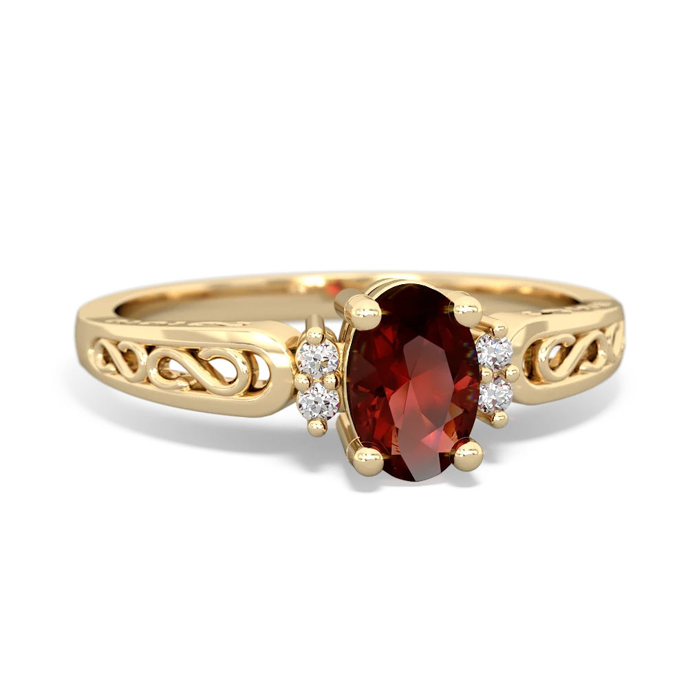 Garnet Filligree Scroll Oval 14K Yellow Gold ring R0812