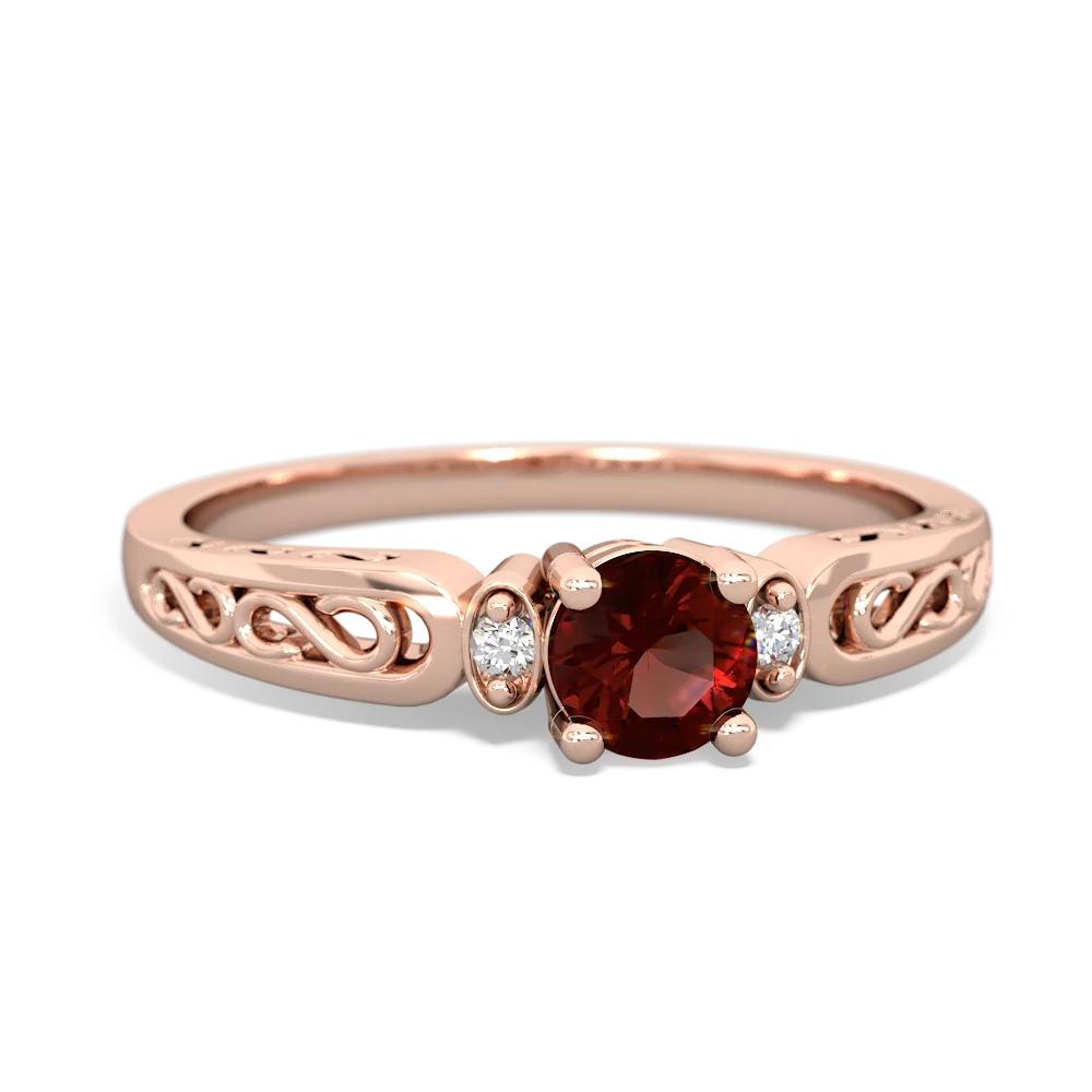 Garnet Filligree Scroll Round 14K Rose Gold ring R0829