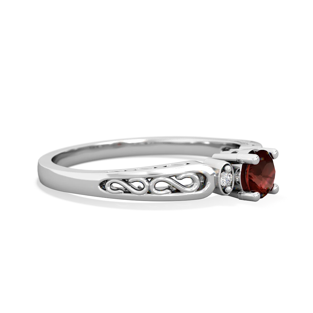 Garnet Filligree Scroll Round 14K White Gold ring R0829