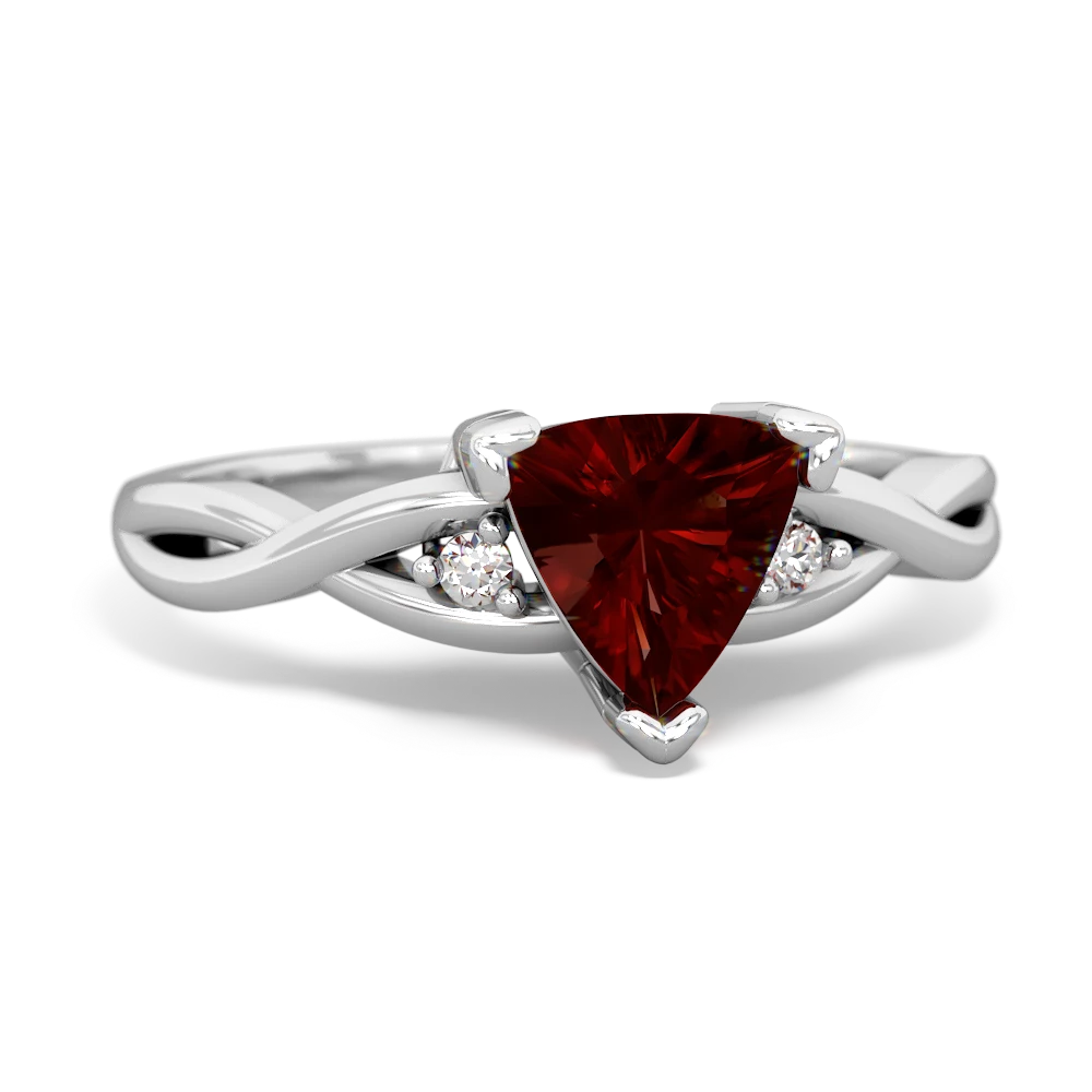 Garnet Trillion Twist 14K White Gold ring R2104