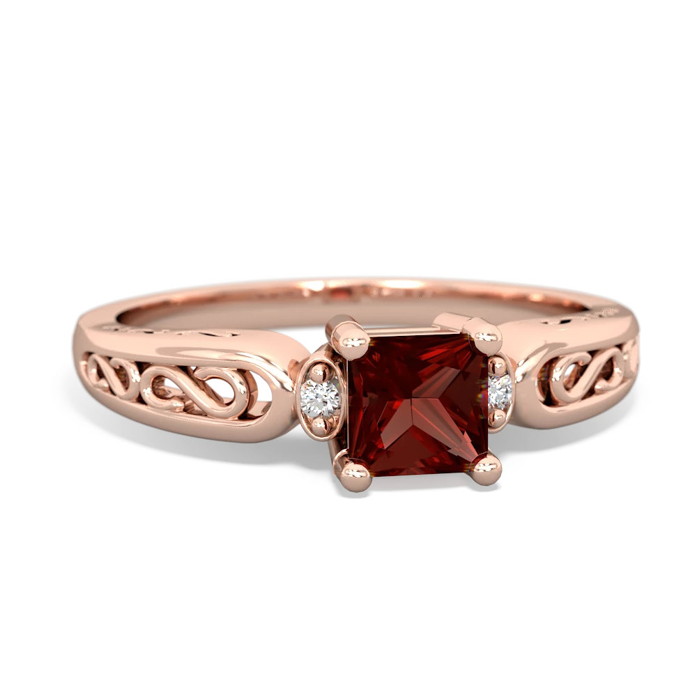 Garnet Filligree Scroll Square 14K Rose Gold ring R2430