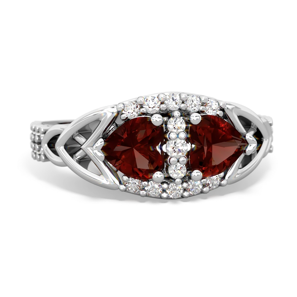 Garnet Sparkling Celtic Knot 14K White Gold ring R2645