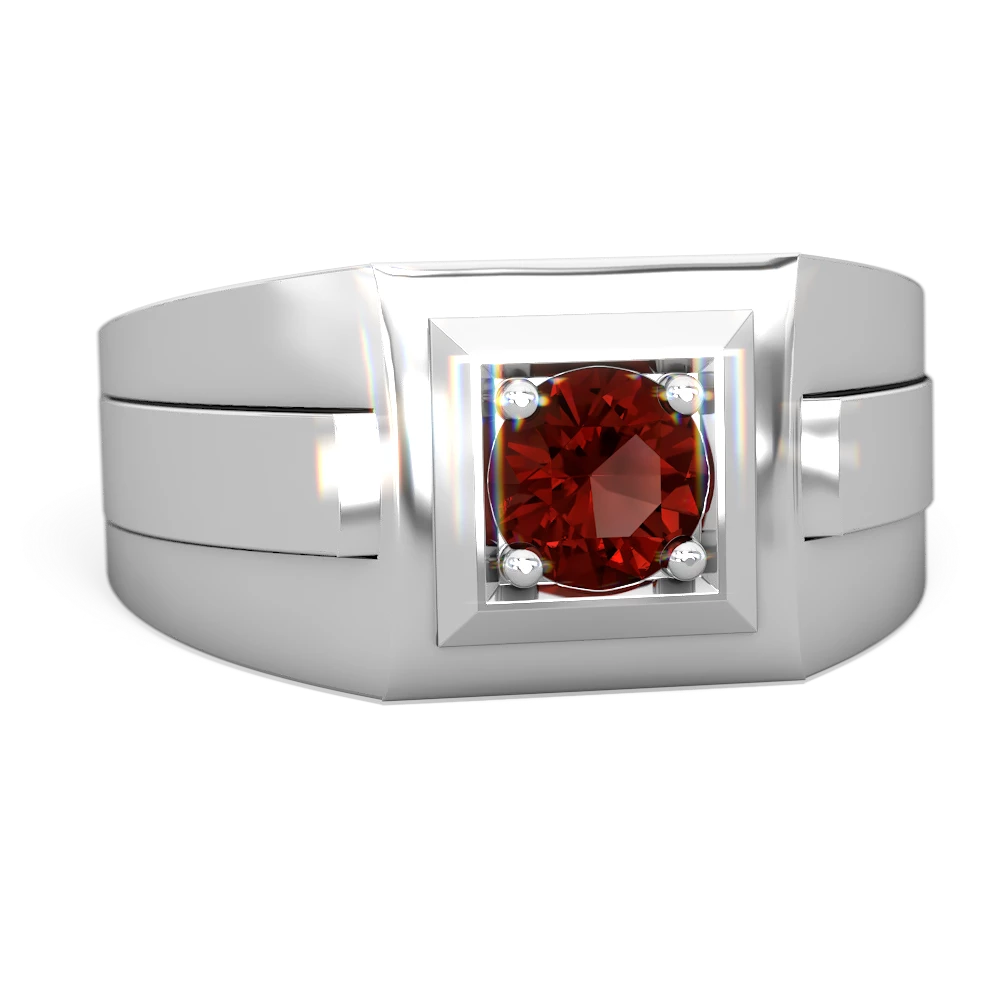 Garnet Men's Squared Circle 14K White Gold ring R0480