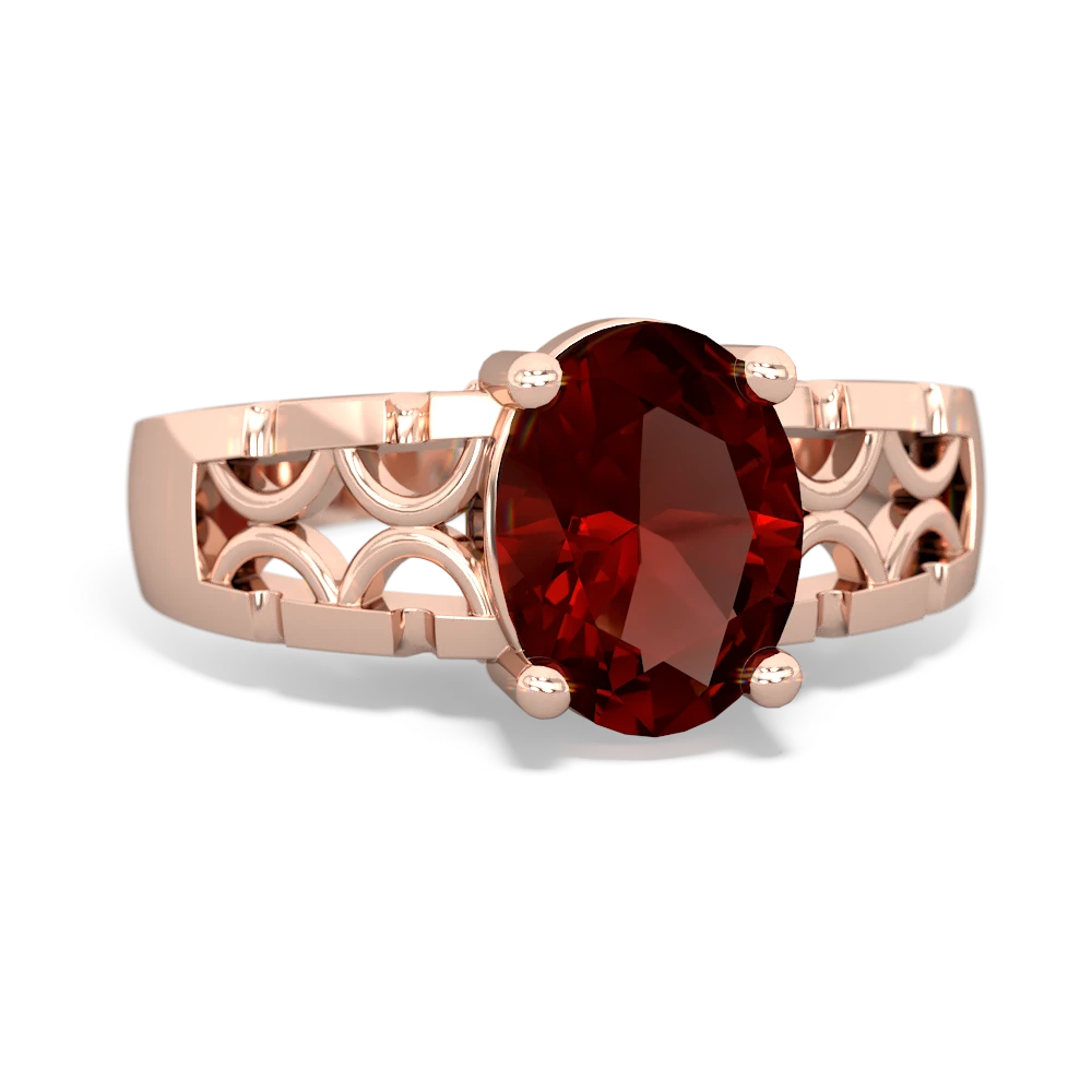 Garnet Art Deco Filigree 14K Rose Gold ring R2322