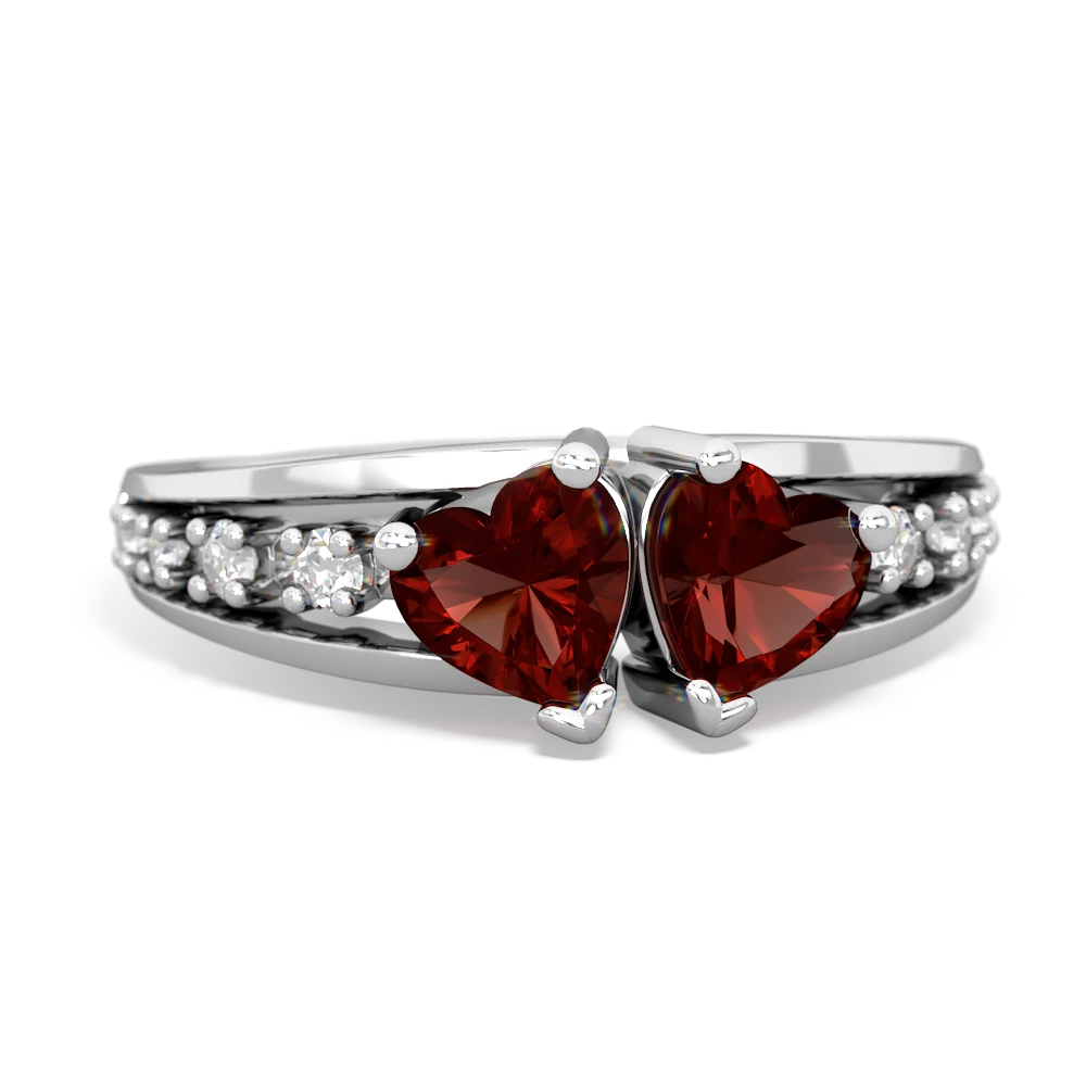 Garnet Heart To Heart 14K White Gold ring R3342