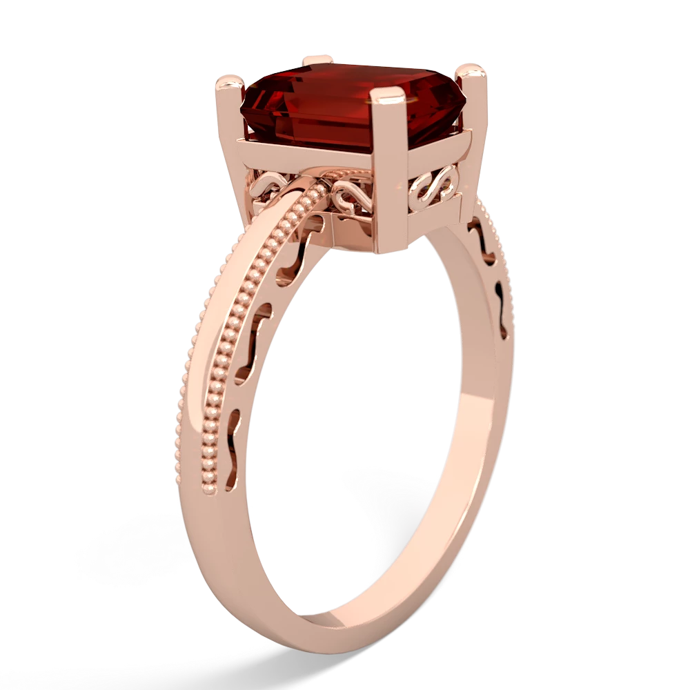 Garnet Milgrain Scroll 14K Rose Gold ring R2338