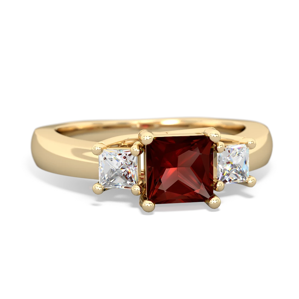 Garnet Three Stone Trellis 14K Yellow Gold ring R4015