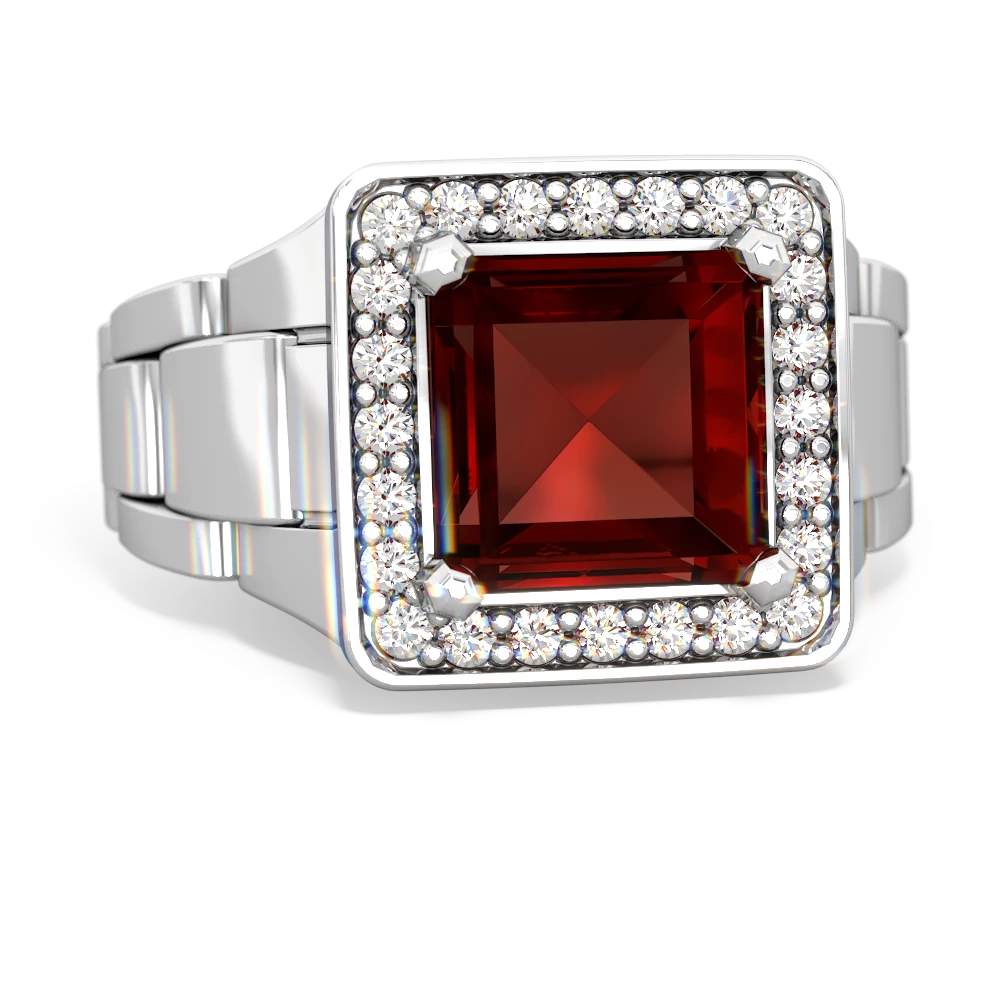 Garnet Men's Watch 14K White Gold ring R0510