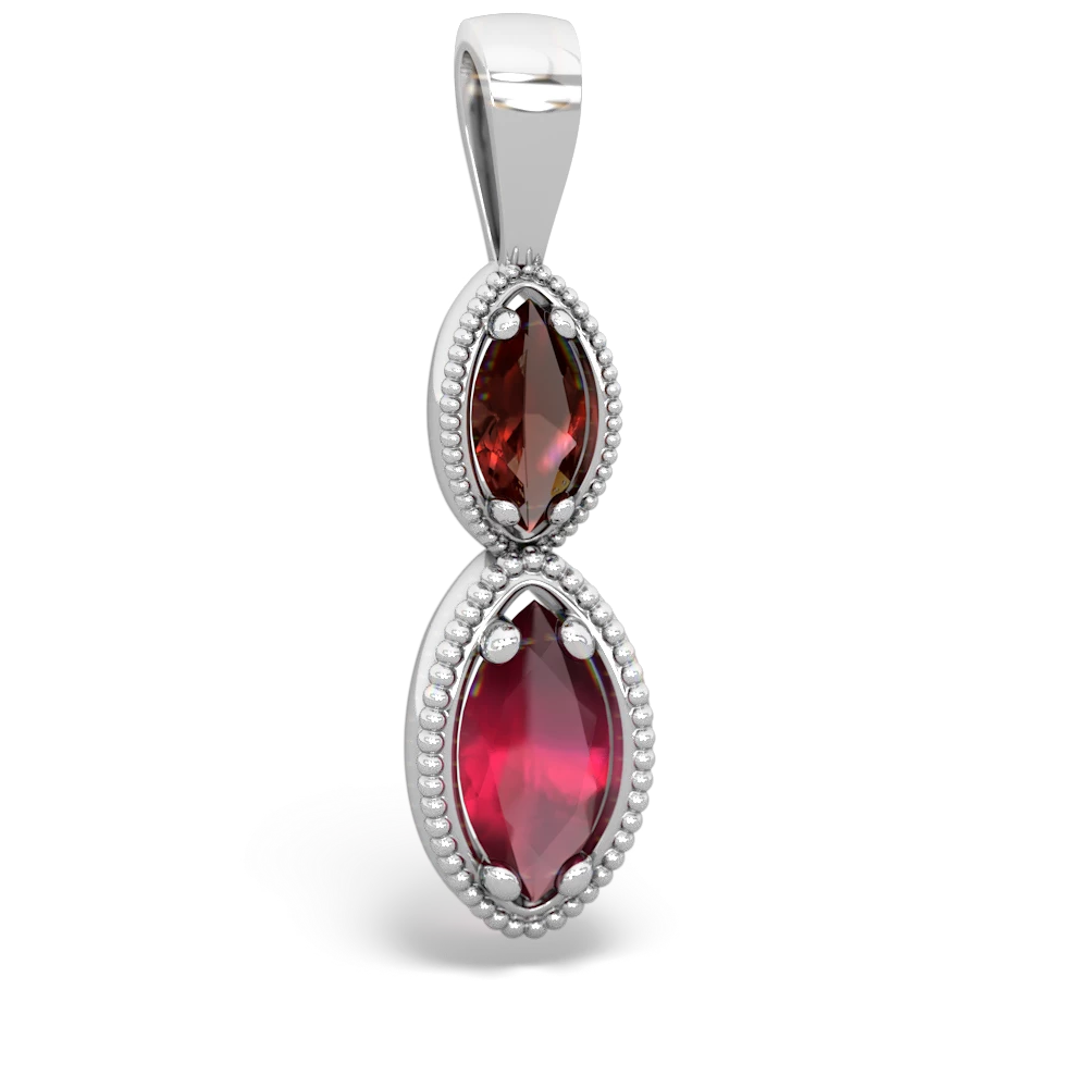 Garnet Antique-Style Halo 14K White Gold pendant P5700