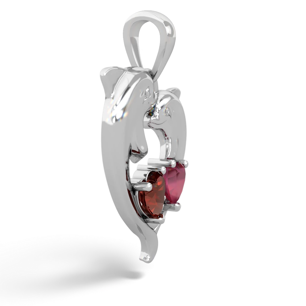 Garnet Dolphin Heart 14K White Gold pendant P5820