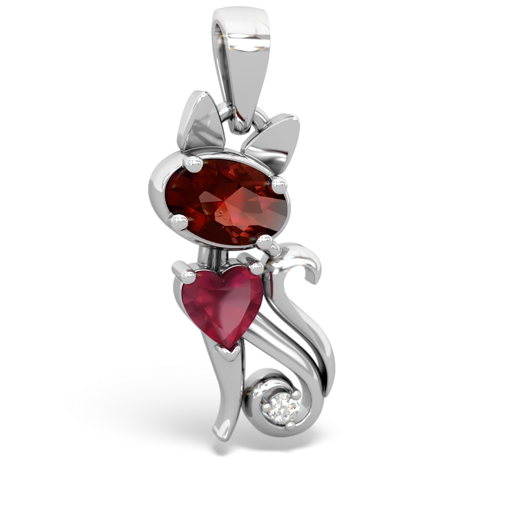 Garnet Kitten 14K White Gold pendant P5780