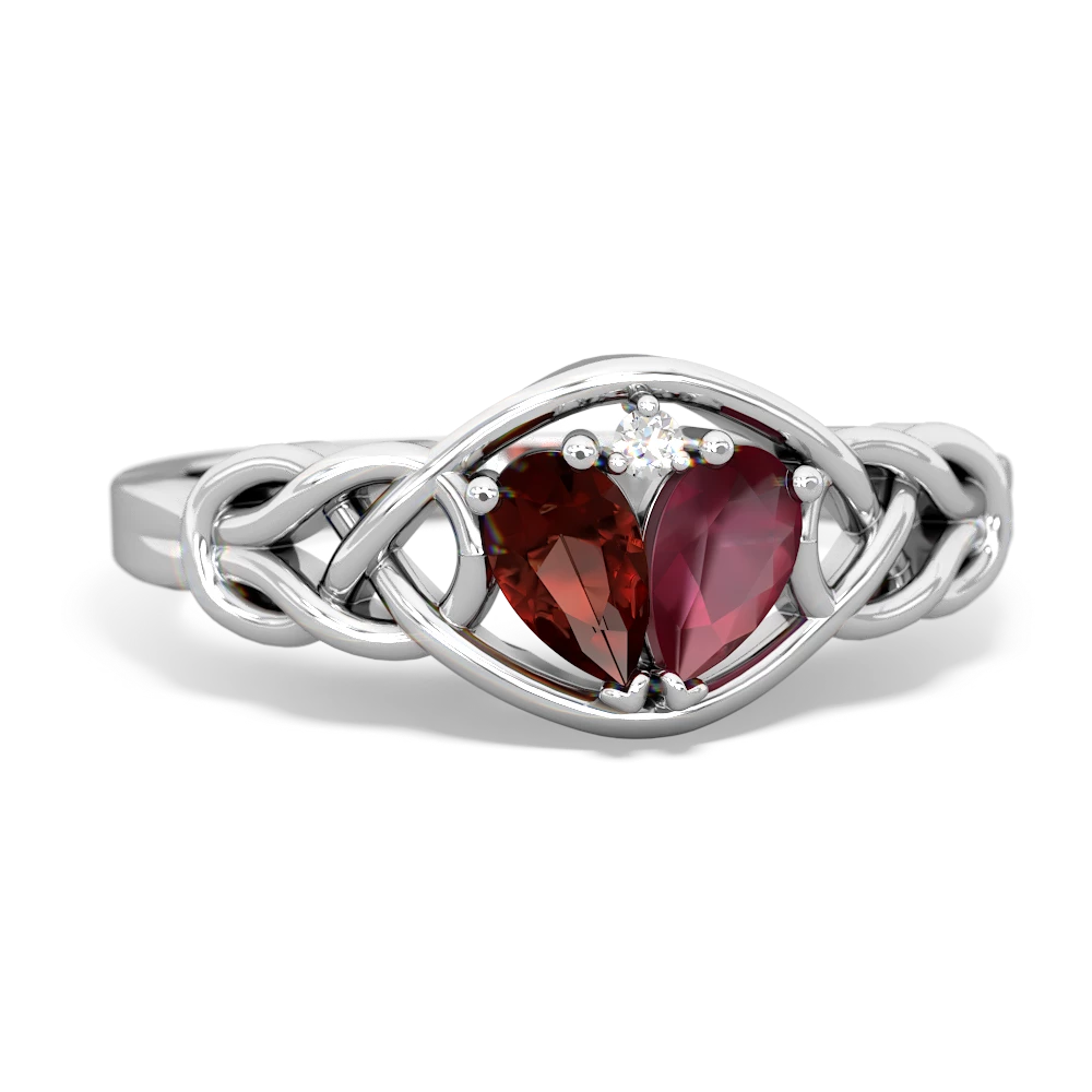 Garnet Celtic Love Knot 14K White Gold ring R5420