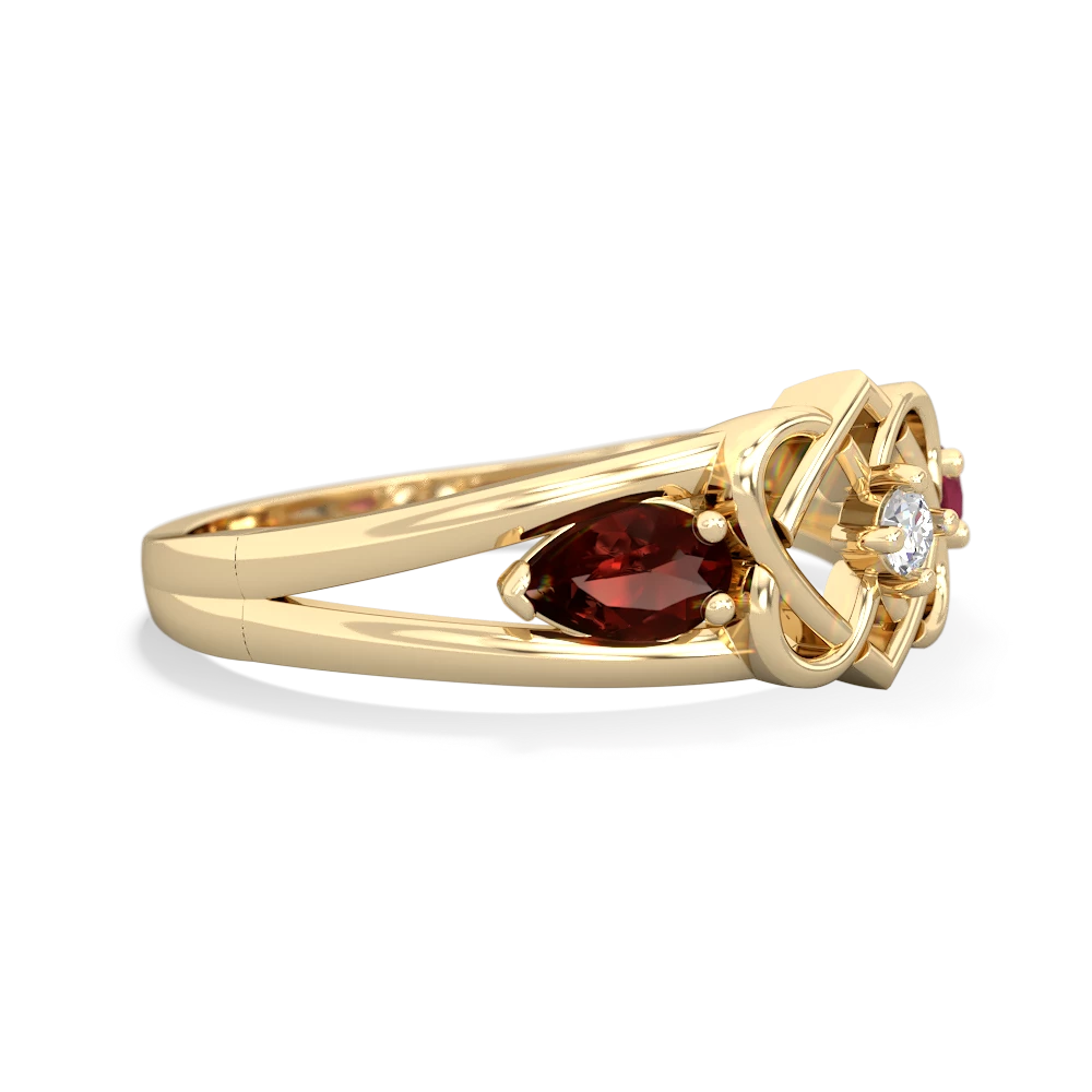 Garnet Hearts Intertwined 14K Yellow Gold ring R5880