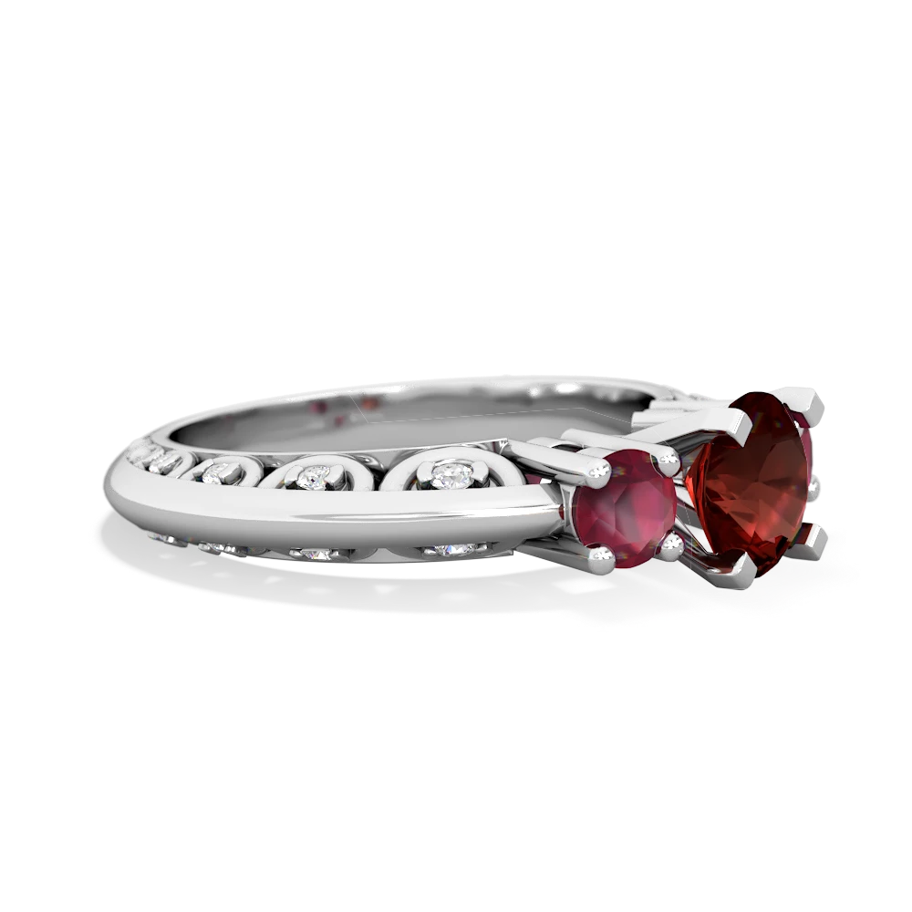 Garnet Art Deco Eternal Embrace Engagement 14K White Gold ring C2003