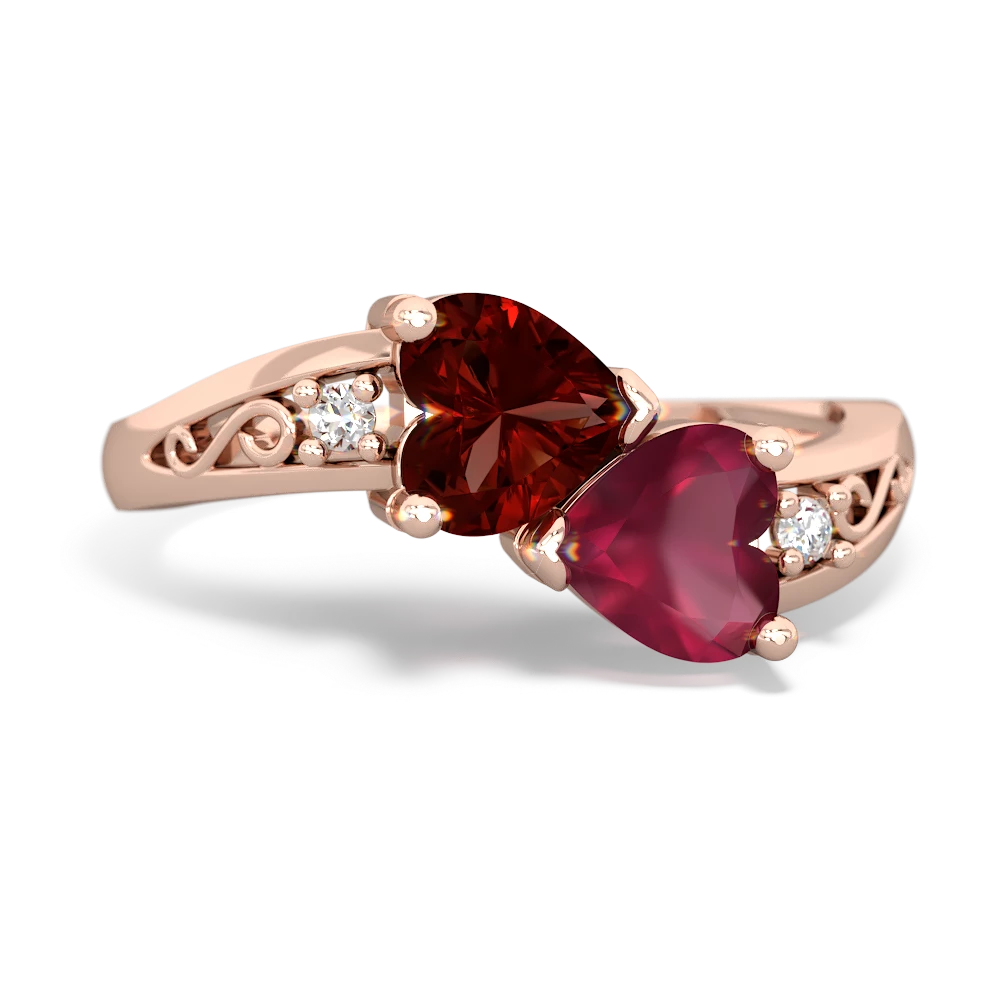 Garnet Snuggling Hearts 14K Rose Gold ring R2178