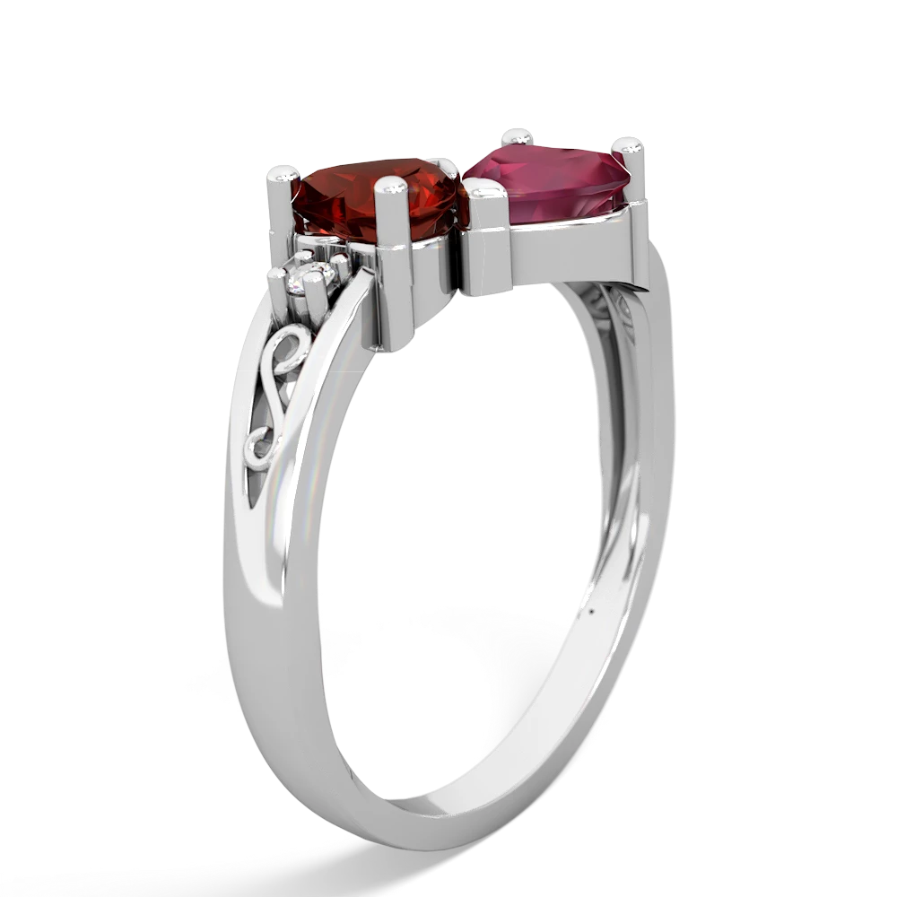 Garnet Snuggling Hearts 14K White Gold ring R2178