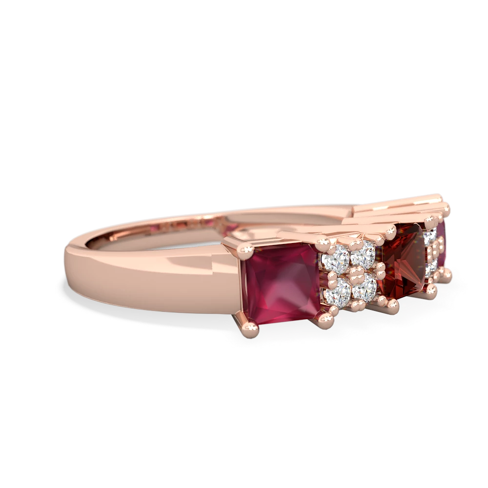 Garnet Three Stone Diamond Cluster 14K Rose Gold ring R2592