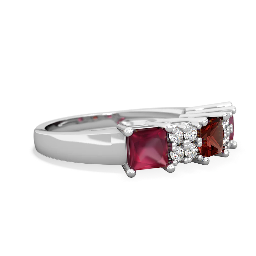 Garnet Three Stone Diamond Cluster 14K White Gold ring R2592