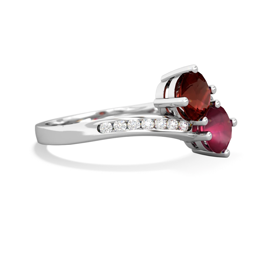 Garnet Channel Set Two Stone 14K White Gold ring R5303