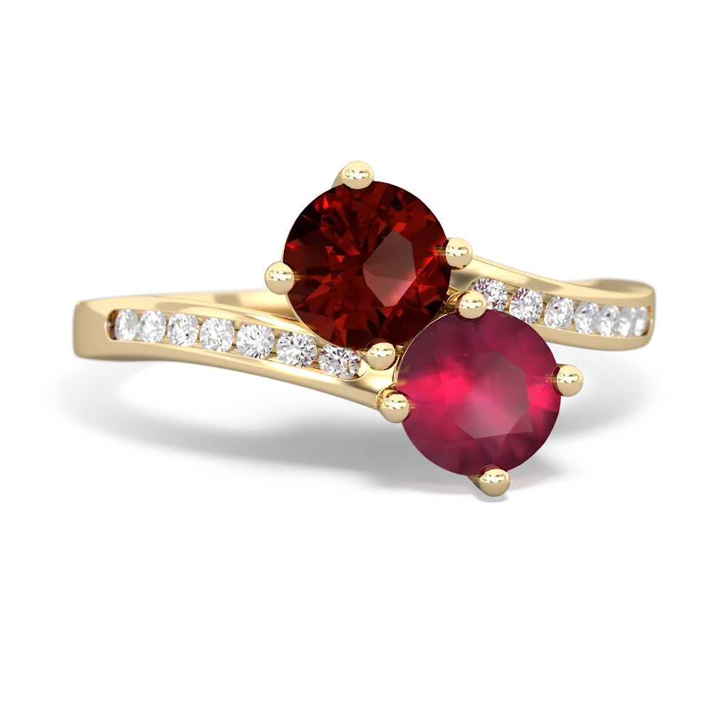 Garnet Channel Set Two Stone 14K Yellow Gold ring R5303