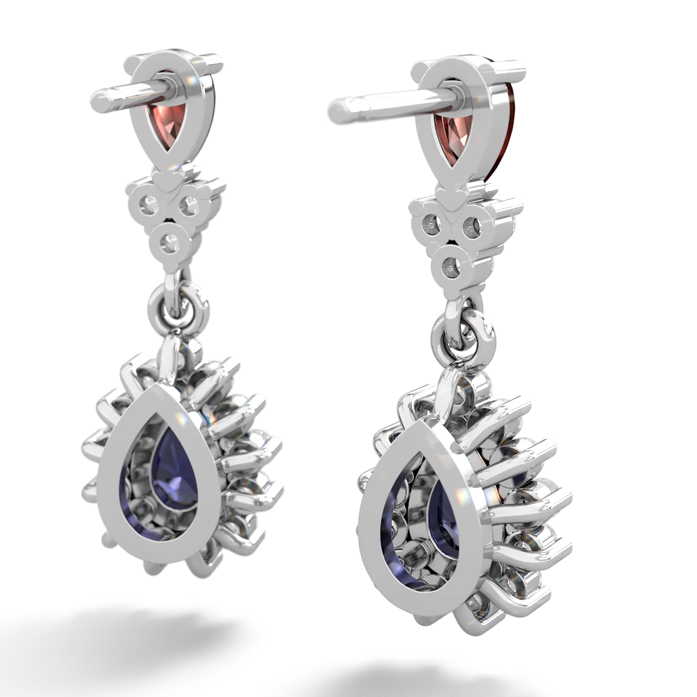 Garnet Halo Pear Dangle 14K White Gold earrings E1882