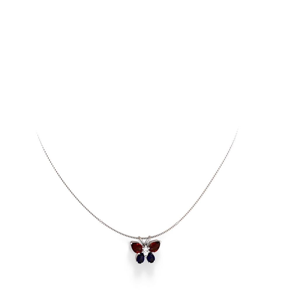 Garnet Sapphire Butterfly Necklace - 14K White Gold |JewelsForMe