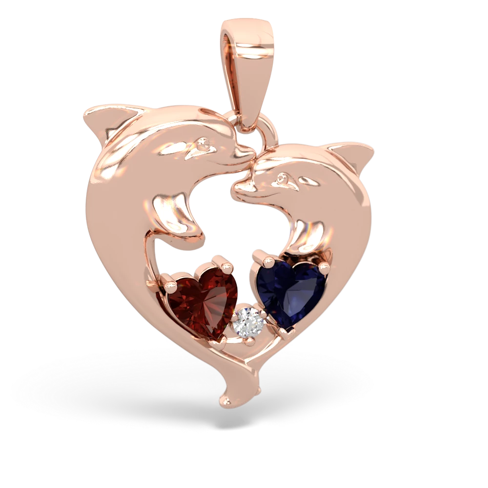 Garnet Dolphin Heart 14K Rose Gold pendant P5820