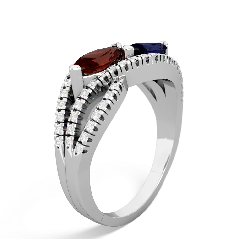 Garnet Diamond Rivers 14K White Gold ring R3070