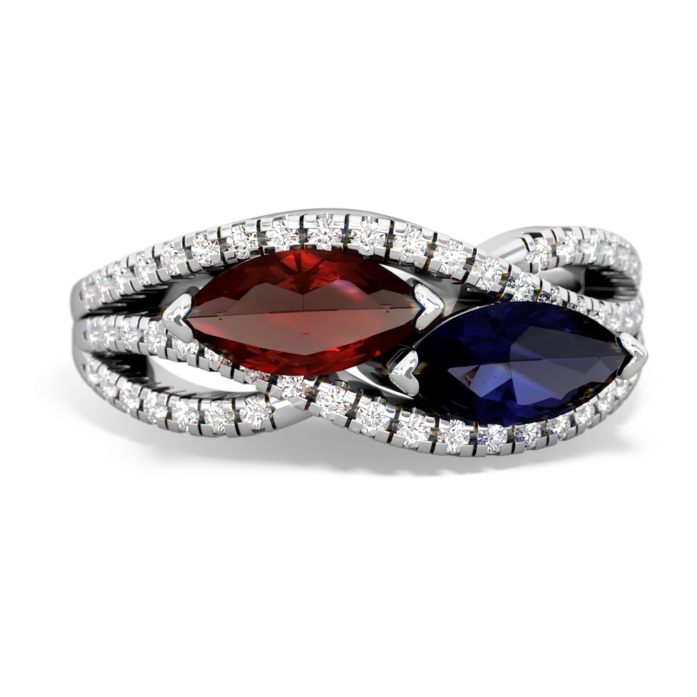 Garnet Diamond Rivers 14K White Gold ring R3070