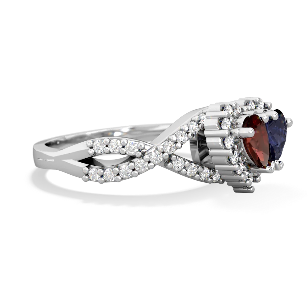 Garnet Diamond Twist 'One Heart' 14K White Gold ring R2640HRT