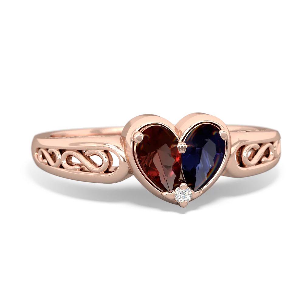 Garnet Filligree 'One Heart' 14K Rose Gold ring R5070