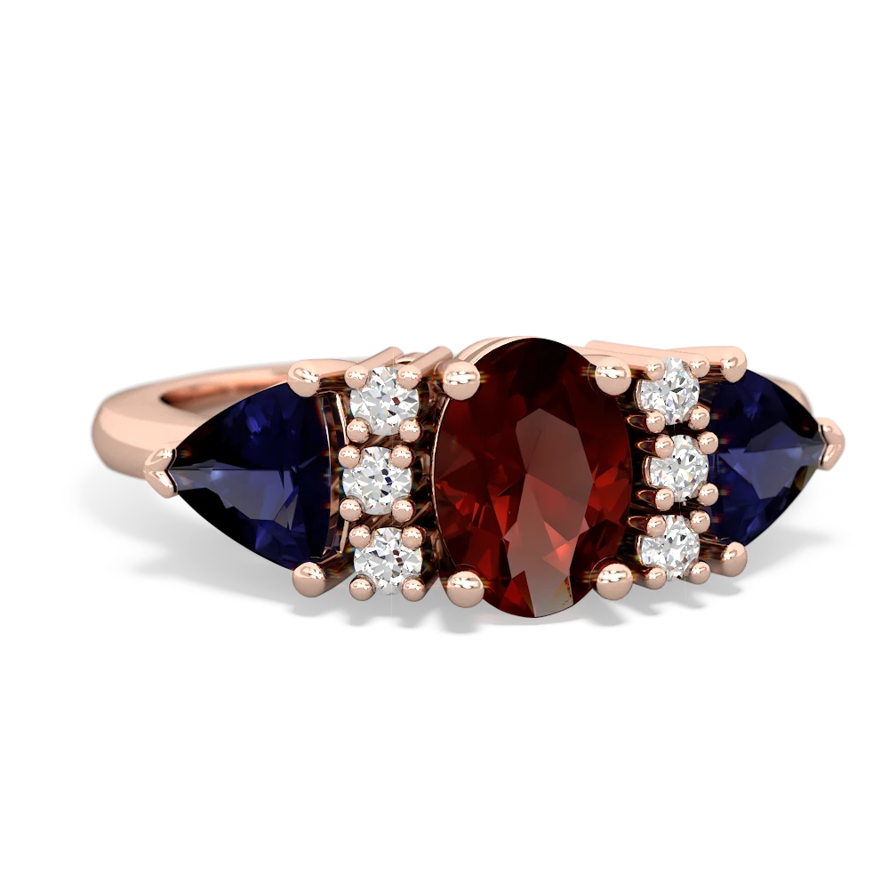 Garnet Antique Style Three Stone 14K Rose Gold ring R2186