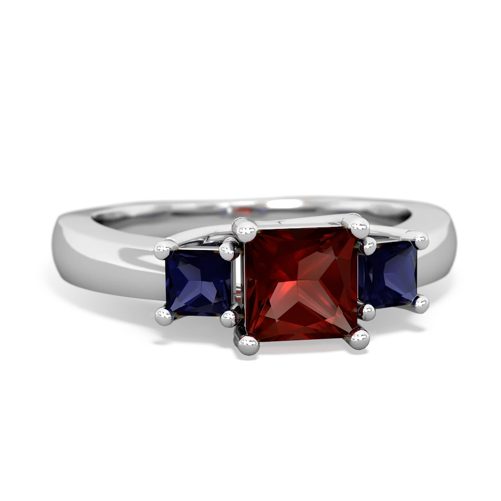 Garnet Three Stone Trellis 14K White Gold ring R4015