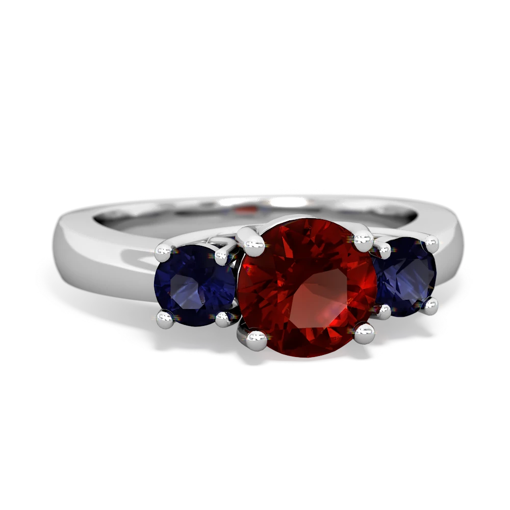 Garnet Three Stone Round Trellis 14K White Gold ring R4018