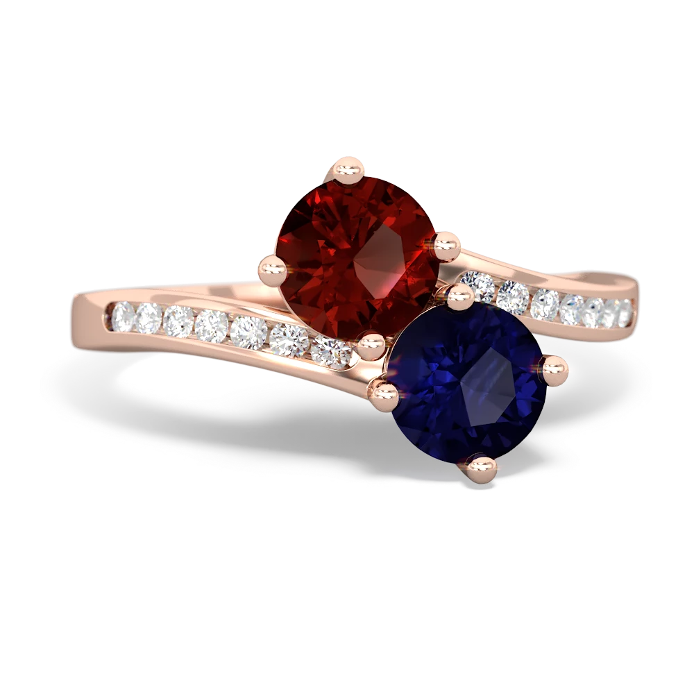 Garnet Channel Set Two Stone 14K Rose Gold ring R5303