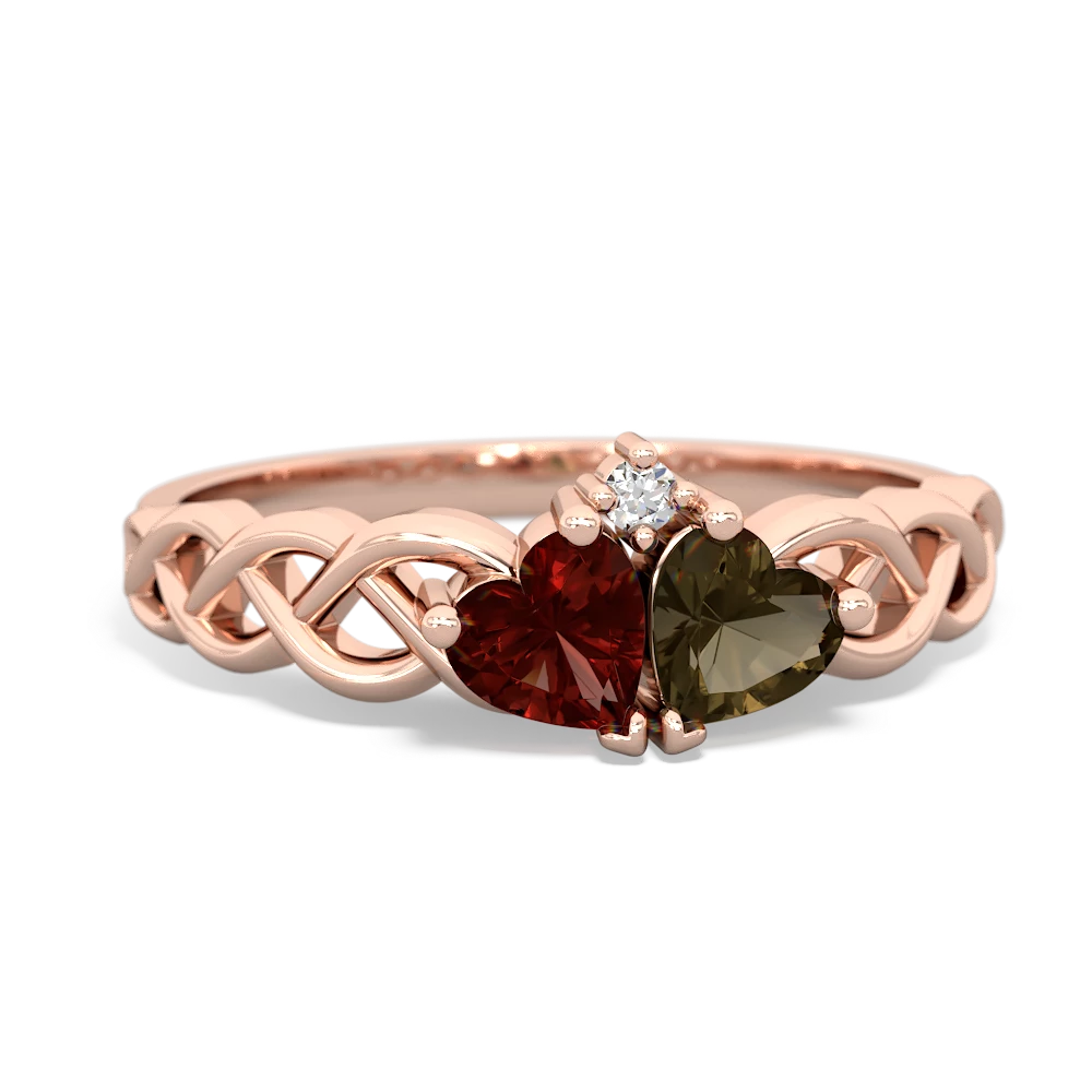 Garnet Heart To Heart Braid 14K Rose Gold ring R5870